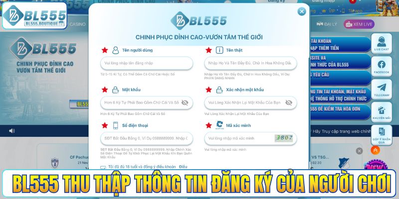 BL555 thu thập thông tin đăng ký của người chơi